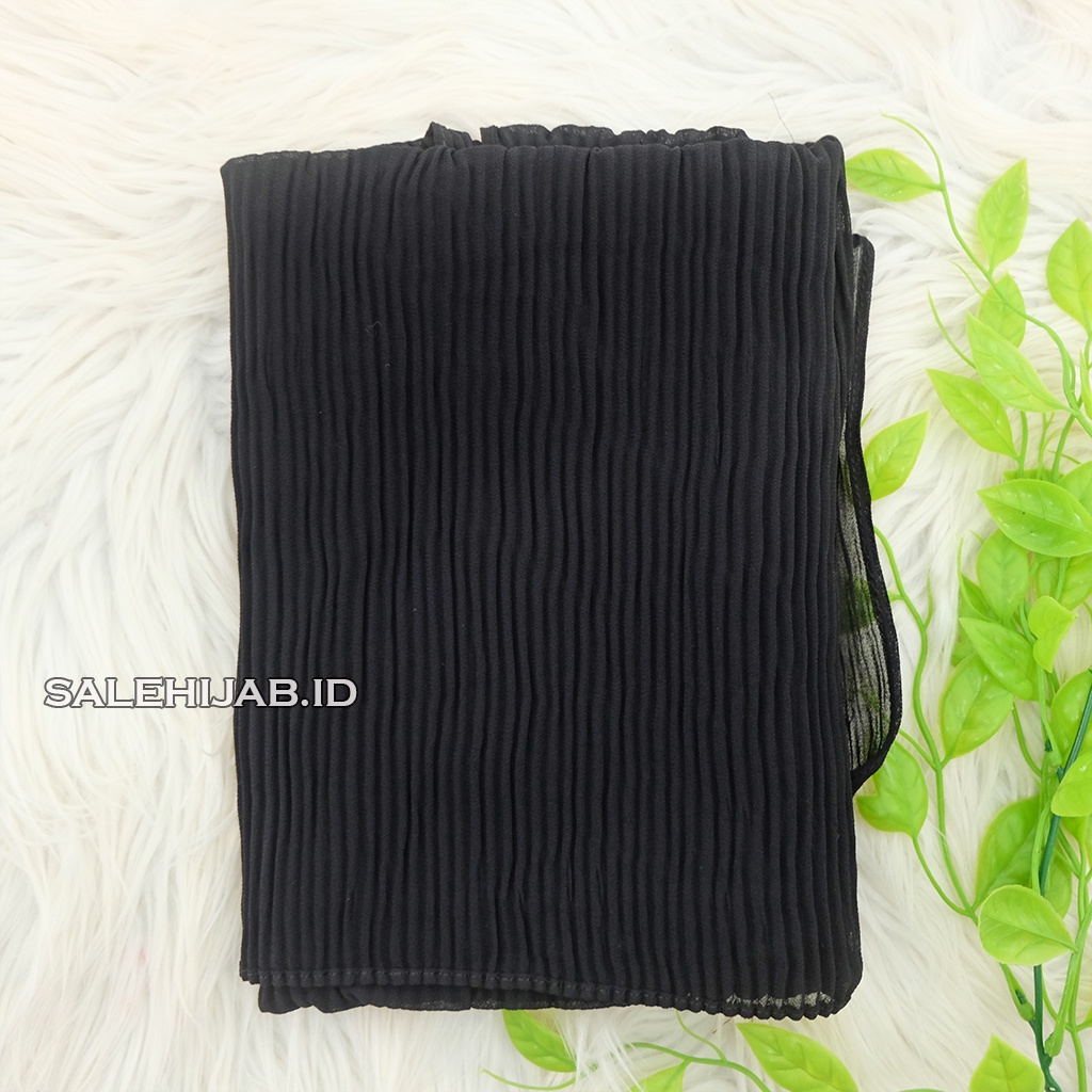 PASHMINA FULL  PLISKET LIDI CERUTY PLEATED || HIJAB PASHMINA CERUTI FULL PLISKET TANPA GARIS TENGAH-HITAM