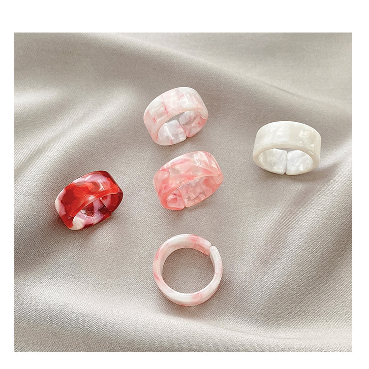 5pcs Set Resin Ring Fashion Korean Colorful Acrylic Ring Resin Round Ring Knuckle Finger Summer Jewelry Giifts