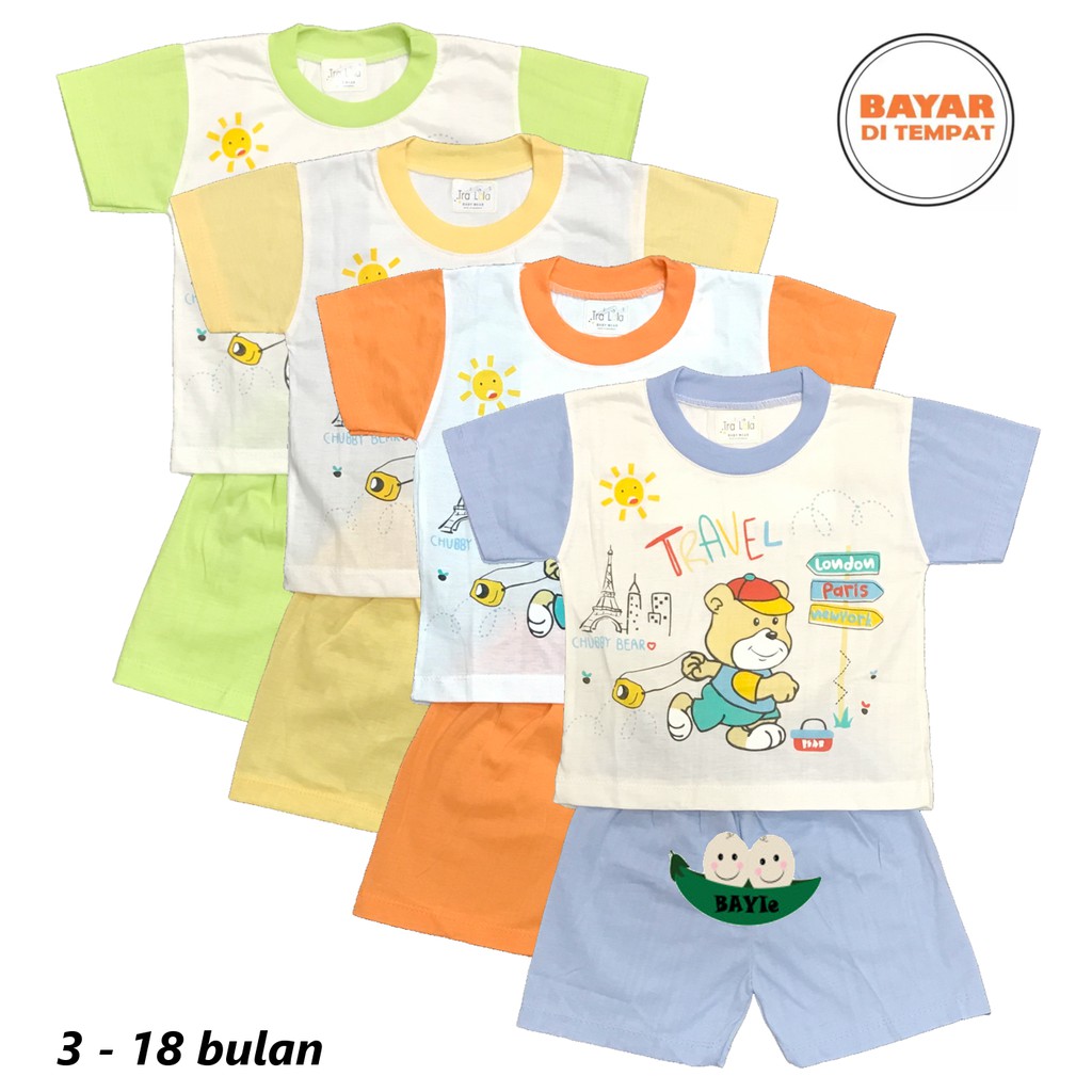 BAYIe - Setelan Kaos Oblong Bayi / Anak Lengan PENDEK Motif Gambar Random TRALALA umur 3 - 18 bulan