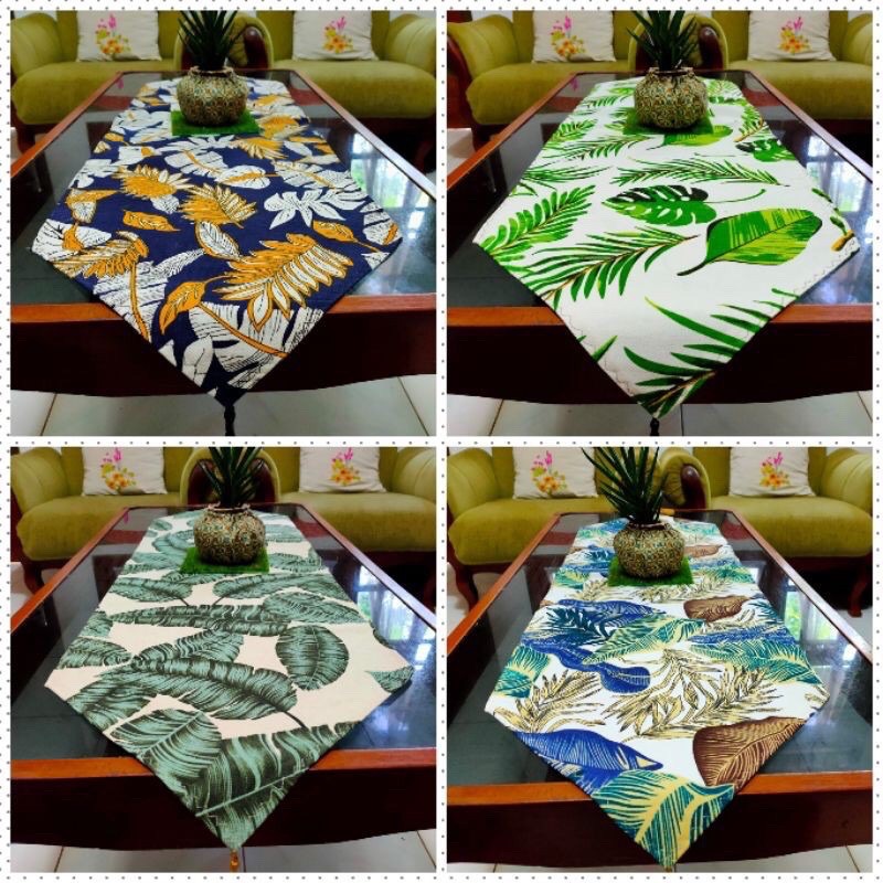 Taplak Meja Tamu Makan Motif / Table Runner Ukuran 120 x 40 cm dengan Rumbai dan Busa Anti Slip