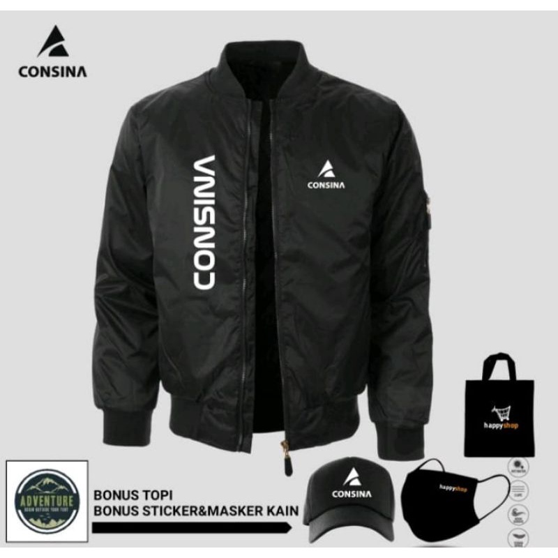 jaket consina bomber waterproof anti air free topi & totbek