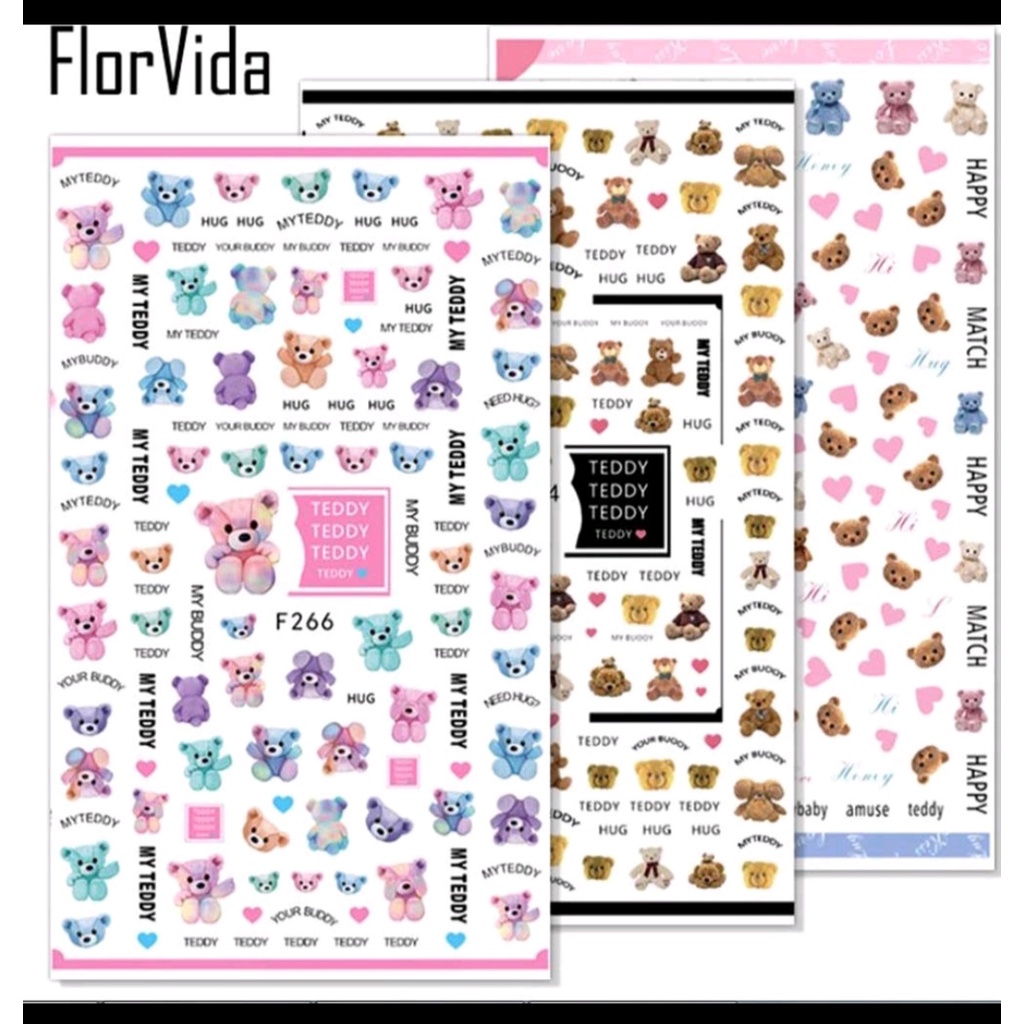 stiker DECAL WATER  nail art boneka beruang cute bear cute coklat