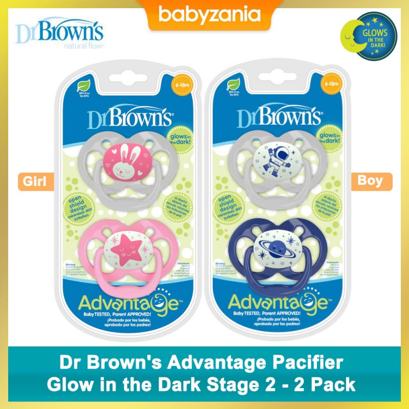 Dr Brown's Advantage Pacifier Glow in the Dark Empeng Stage 2 - 2 Pack