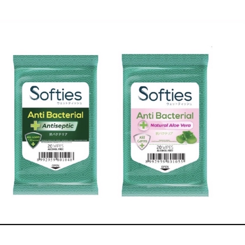 Softies Wet Wipes Anti bacterial Antiseptic 20s