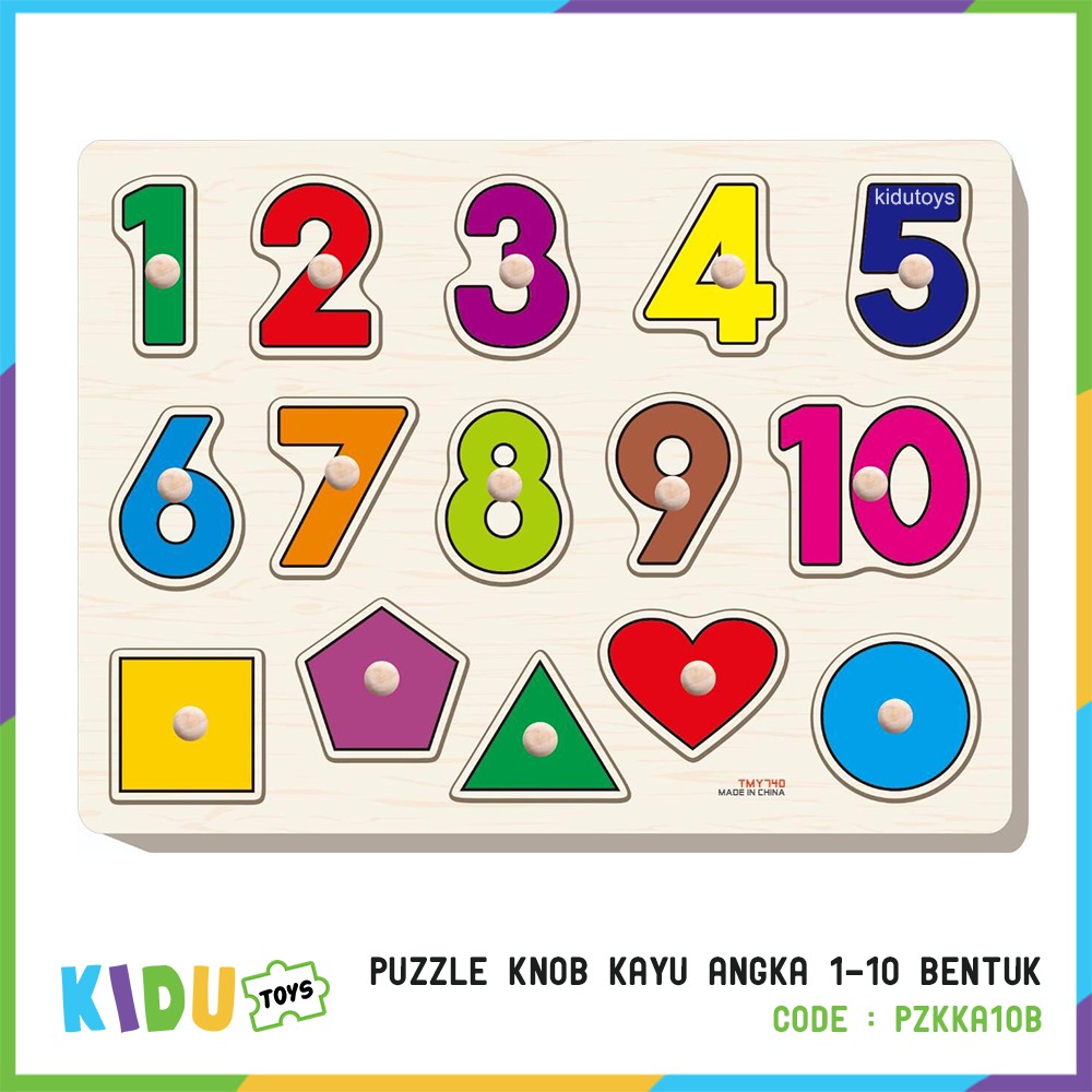 Mainan Anak Puzzle Knob kayu Angka 1-10 Bentuk Kidu Toys