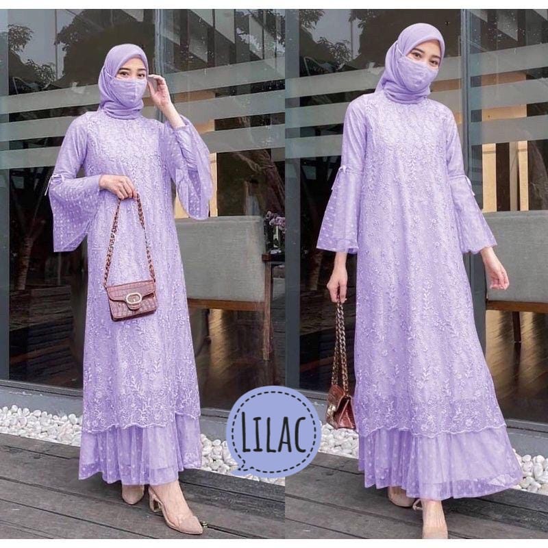 BJ - Gamis Angel Bahan Brukat TIle - Gamis Wanita Brokat Tulle Pesta - Maxi Dress Muslimah