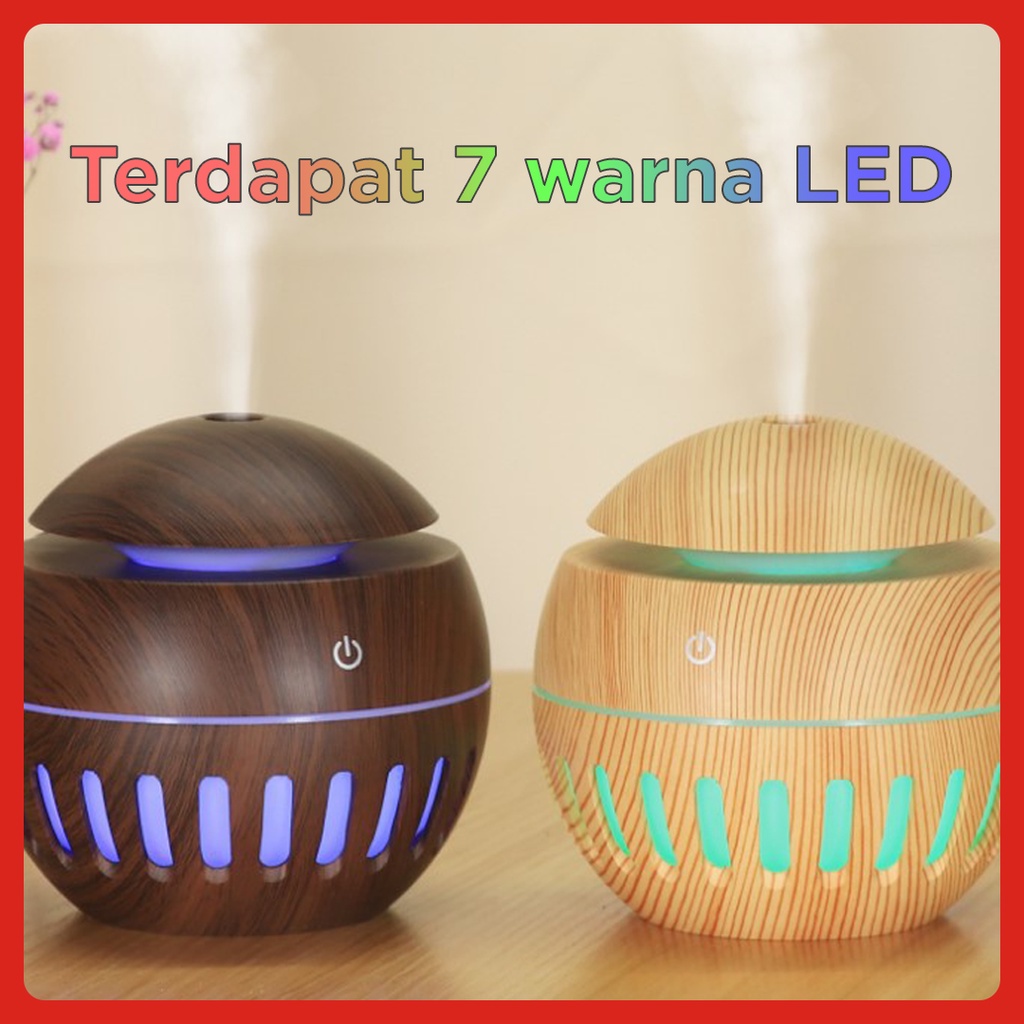 Humidifier Air Aromaterapi Diffuser Model Bulat Kecil Tekstur Kayu 130ml