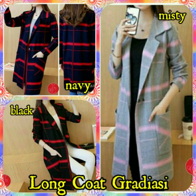 Long Coat/Blazer Panjang/Jaket Wanita Simple Garis Kotak Cantik Casual/Formal