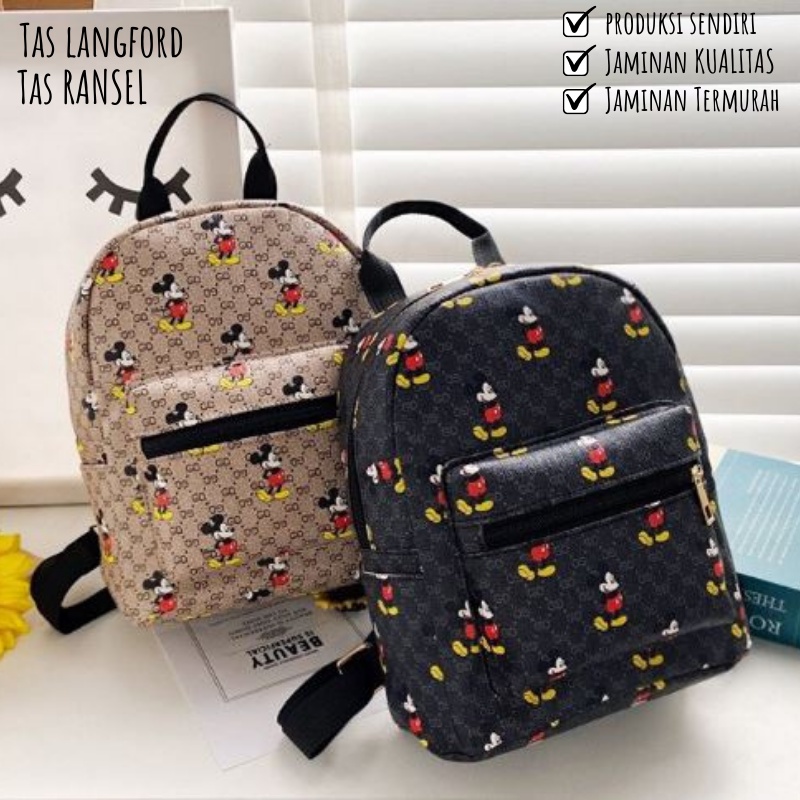 Tas Ransel Mini Punggung Backpack Print Karakter Mickey Mouse Bahu Kecil Anak Sekolah Remaja Sekolah Travelling Model Korea Terbaru Kekinian Perempuan Wanita Cewek 001