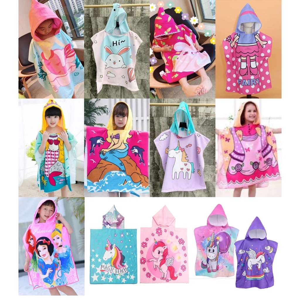 handuk ponco anak karakter/handuk jubah anak