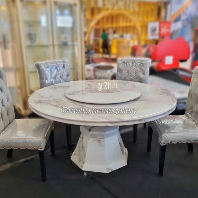 Ready Stock] Meja Makan Marmer Bulat Import - D 130 Cm