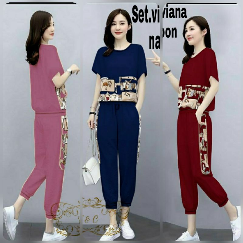 SET VIVIANA FASHION PAKAIAN WANITA SETELAN BAHAN BABYTERRY FEHM