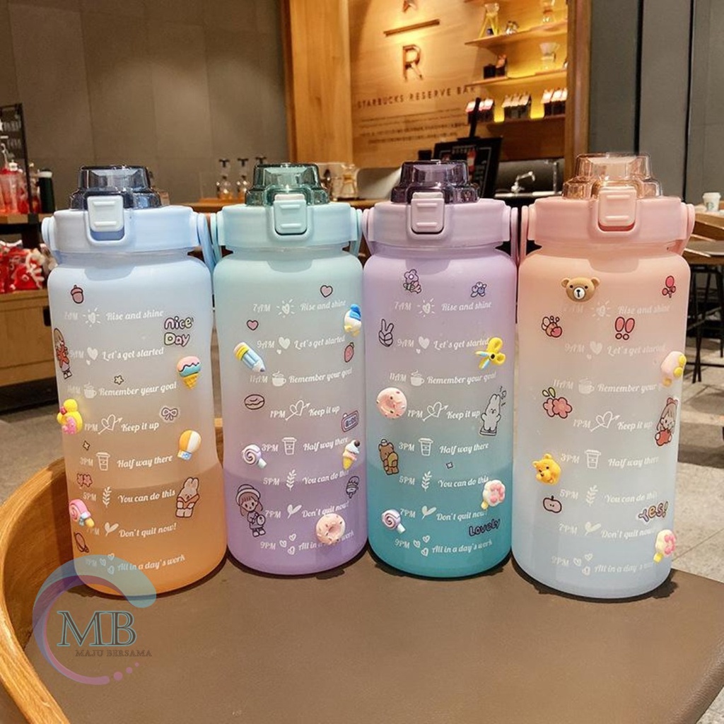 RT61 BOTOL MINUM TUMBLER KOREA WARNA GRADASI PELANGI PENANDA WAKTU UKURAN BESAR 2 LITER 2000 ML 2 L MB2767