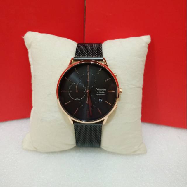 JAM TANGAN PRIA ALEXANDRE CHRISTIE AC 6555 BLACK ROSEGOLD ORIGINAL