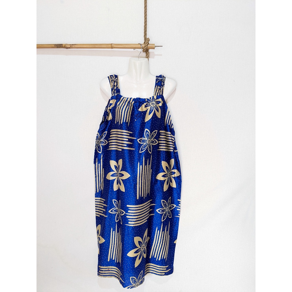 Daster Yukensi Jumbo LD 120 Baju Tidur Tanpa Lengan Tali Satu Kimono Sleepwear-Bunga Garis NAvy