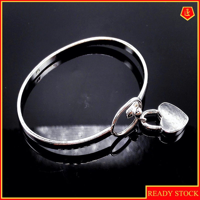 [Ready Stock]Fashion Heart Lock Pendant Silver Bracelet