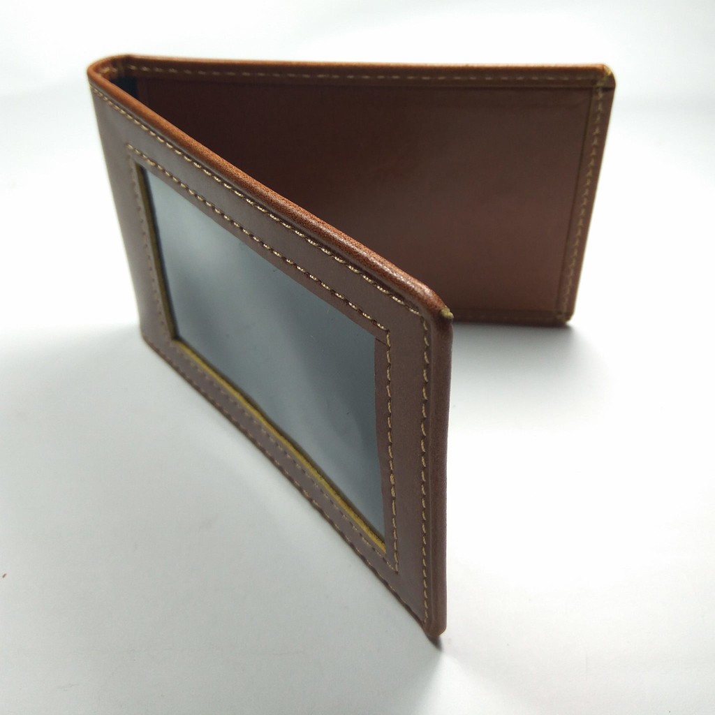 

dompet ID card holder kulit asli warna tan model selip saku magnet