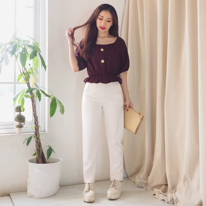 Blouse Stripe Import Wanita Casual Baju Blus Cewek Ala Korea Lvr9 5059XD Cottonbells Blouse Casual