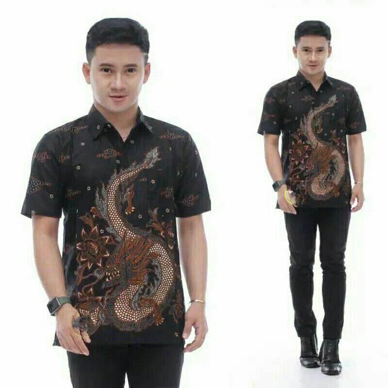 Batik Berjaya Lengan Pendek Batik Naga M Hitam