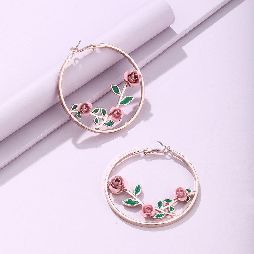 Lily Hoop Earrings Retro Perhiasan Berlebihan Rose Anting Berongga