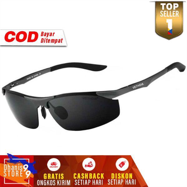 Veithdia Kacamata Hitam Pria UV Polarized Murah Kaca Mata Cowok Anti Silau Matahari Fashion Keren