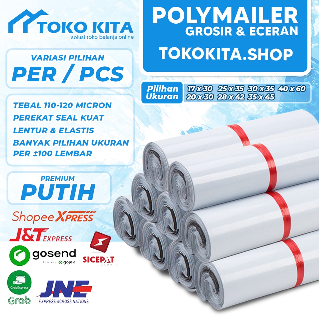 

PLASTIK POLYMAILER PUTIH SUPER PREMIUM TEBAL LENGKAP LEM Kantong Amplop Packing Online Shop TERMURAH