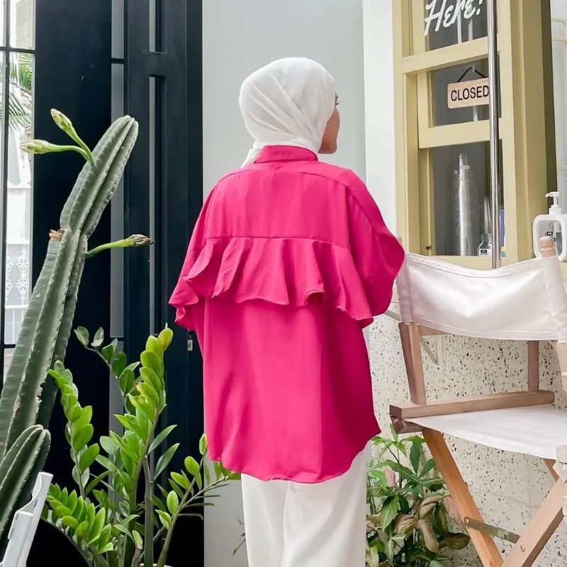 MILEA BACKRUFFLE SHIRT / KEMEJA FUSCHIA FANTA RUFFLE PREMIUM KATUN POPLIN TERMURAH
