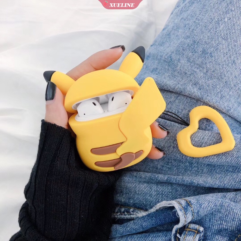 Case Pelindung Headphone Bluetooth Bahan Silikon Motif Kartun Pikachu Untuk AirPods 1 2