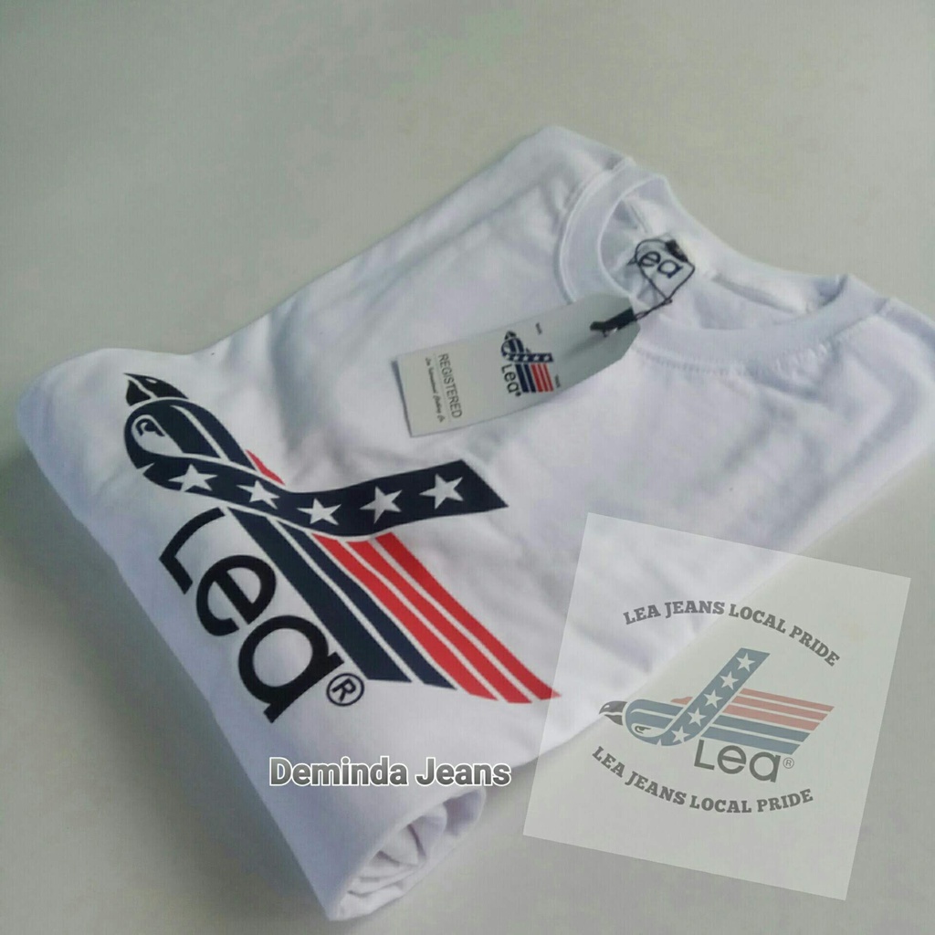 Kaos Distro Pria Original  Logo LEA Katun 30s M L XL XXL Warna Putih