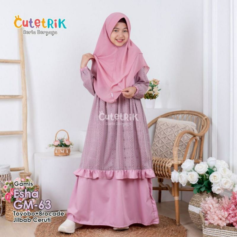 Gamis Anak Esha Set Jilbab GM-63 | Original by Cutetrik | Gamis Anak Brukat Lebaran Model Terbaru 20