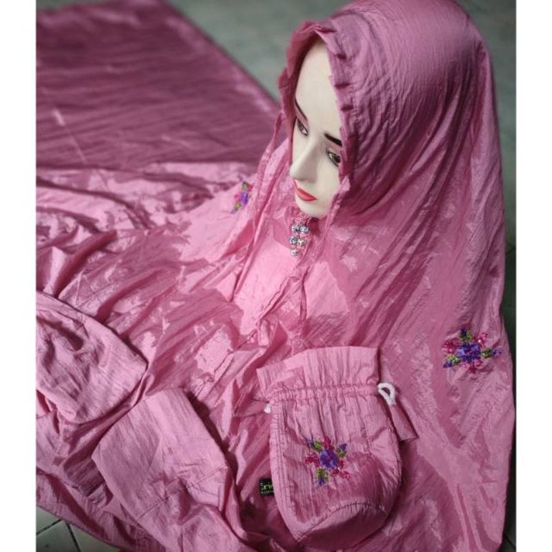 Mukena Terusan Parasut Bordir Premium Terbaru, Bahan Lembut dan Adem untuk Traveling