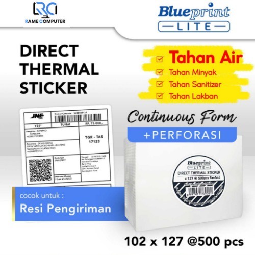 Direct Thermal Sticker Label Resi BLUEPRINT Lite 102x127 mm 500Pcs cocok untuk resi pengiriman