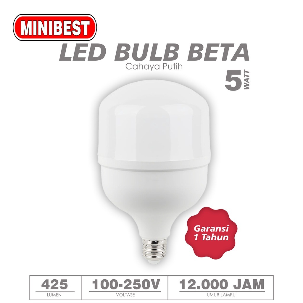 MINIBEST Lampu LED BETA Cahaya Putih 5 Watt , bohlam Bergaransi 1 Tahun, perlengkapan rumah tangga