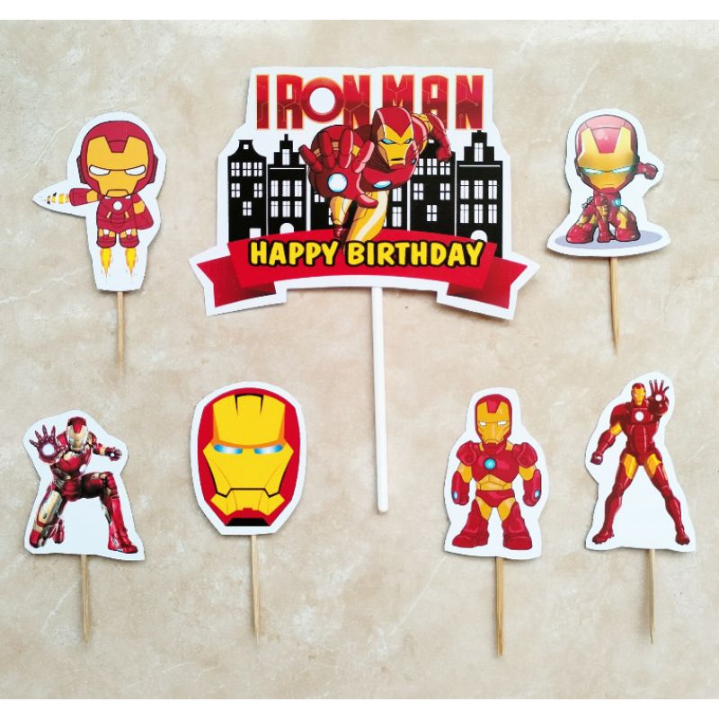 isi 7 hiasan kue ulang tahun cake topper karakter Iron Man IRONMAN Iron-man