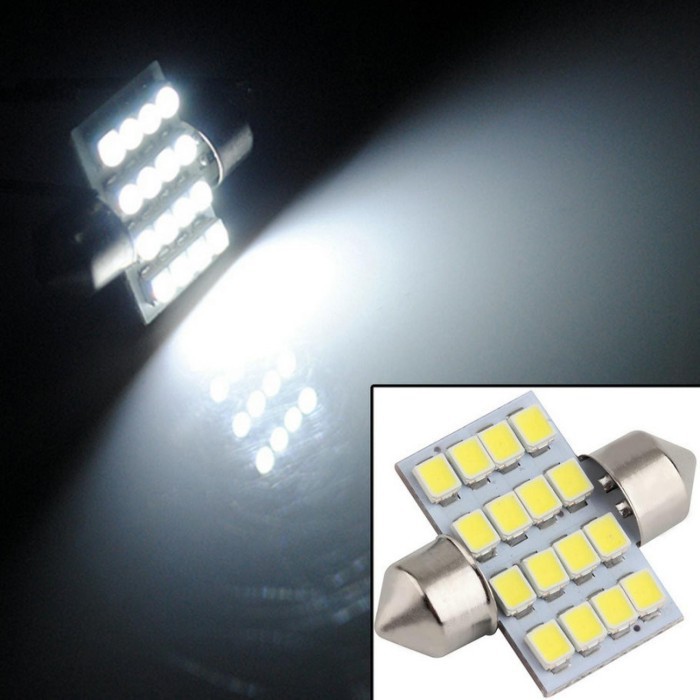 Lampu Mobil LED Super White 31mm Festoon 16 SMD 1210 2pc -LK04