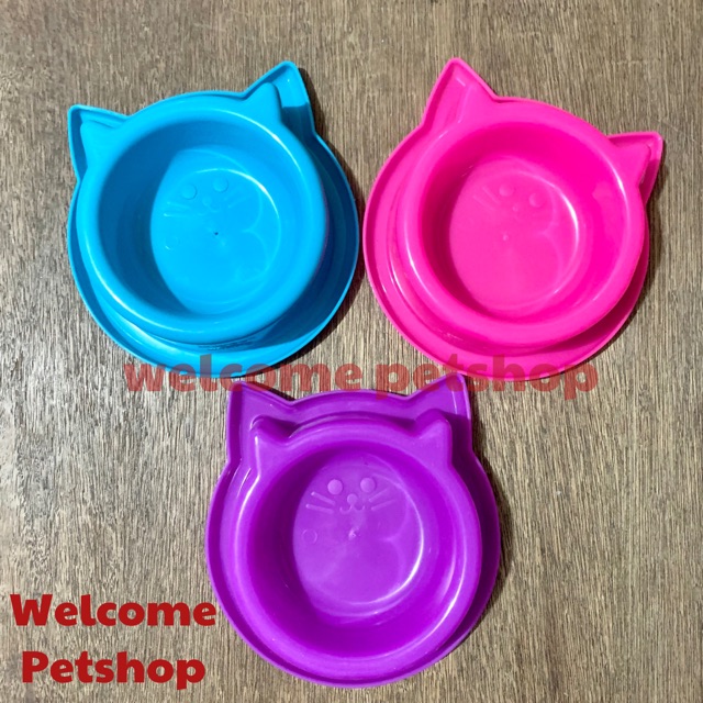 Tempat Makan Minum Single Anti Semut dan Anti Slip Untuk Kucing / Anjing / Kelinci Motif Kepala Kucing