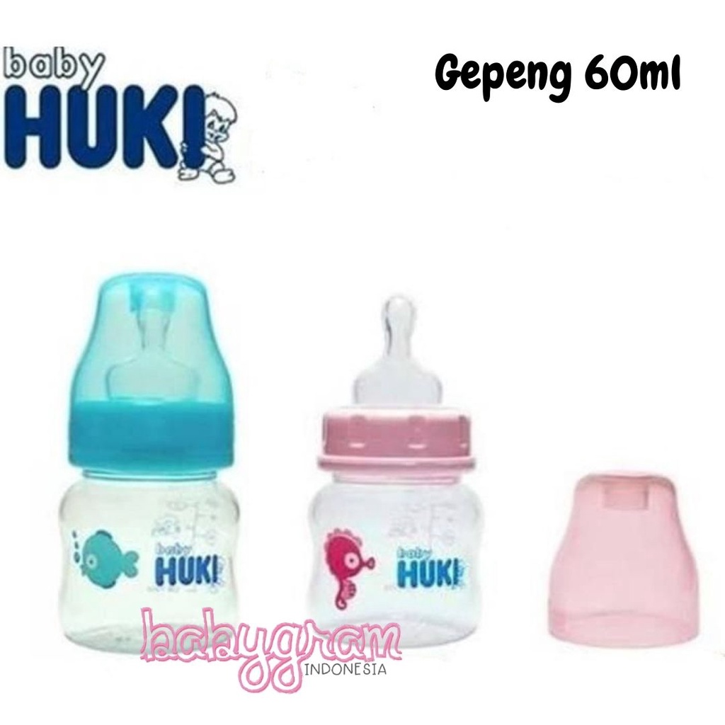 Huki Baby Botol Susu 60ml dan 120ml Dot Nipple Silicone Reguler dan Gepeng