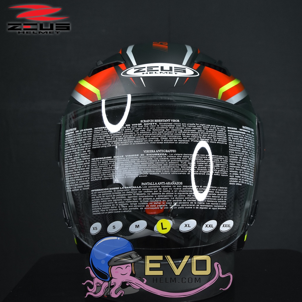 HELM ZEUS 611 HALF FACE  MOTIF TT-25 MATT BLACK RED ORIGINAL HELM ZEUS 611 MOTIF