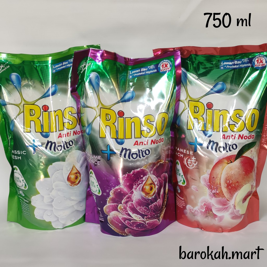 Rinso Deterjen Cair Anti Noda Molto, Active fresh, Gentle 700 ML