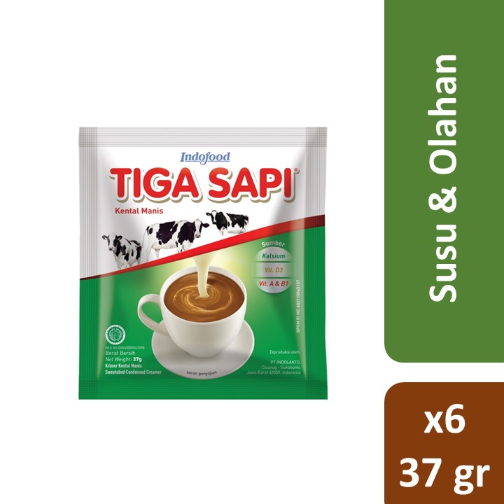 Tiga Sapi Kental Manis Putih Sachet 6 x 37 gr