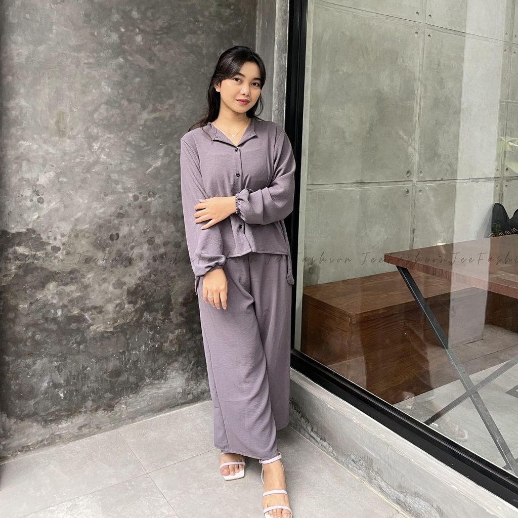 Baju One Set Wanita / Set Piyama Crinkle / Pakaian pajamas Cringkel Premium [Jeefashion]-6