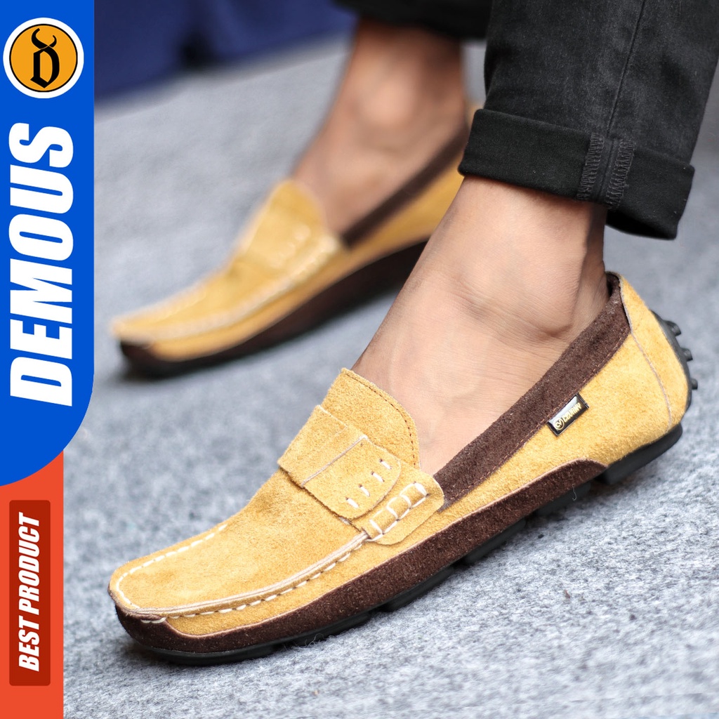 Sepatu Slip On Pria Sepatu Casual Pria Kulit Suede Kerja Kantor Kuliah Kondangan Sepatu Slop Pria Sepatu Hitam Pria DEMOUS AHARON