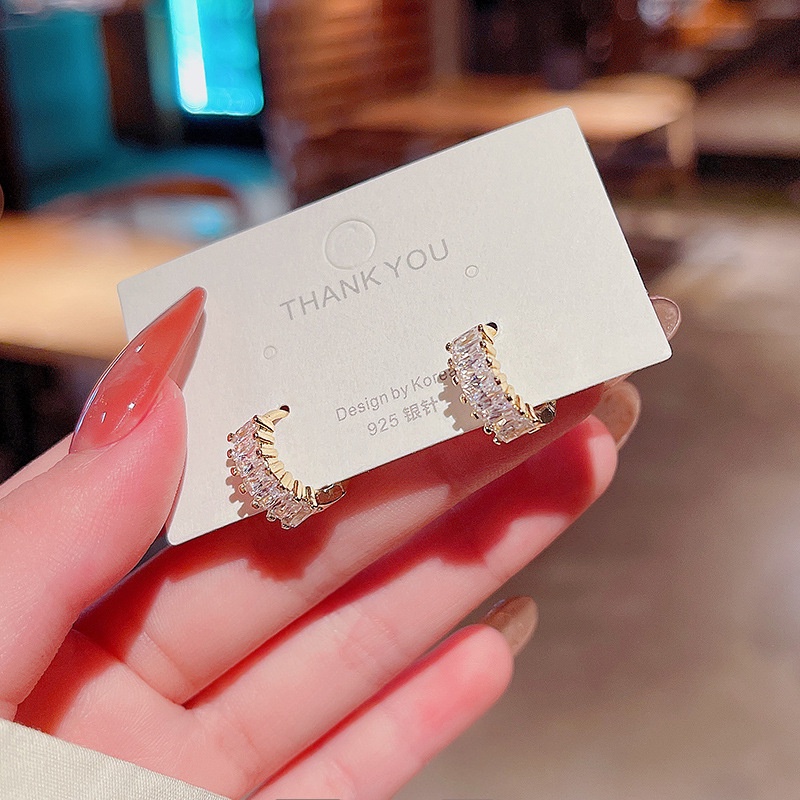 Anting Bulat Simple Bahan Sterling silver 925 Dengan Zircon Untuk Wanita