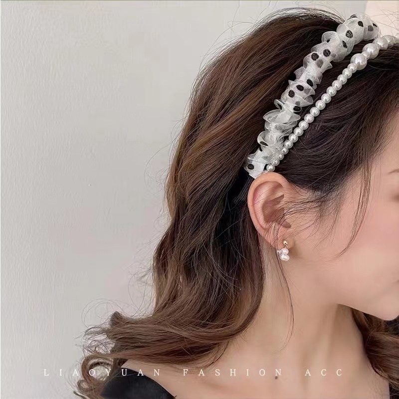 Caliloops Glara Bando Wanita Korean Hairband Mutiara Polkadot Korea