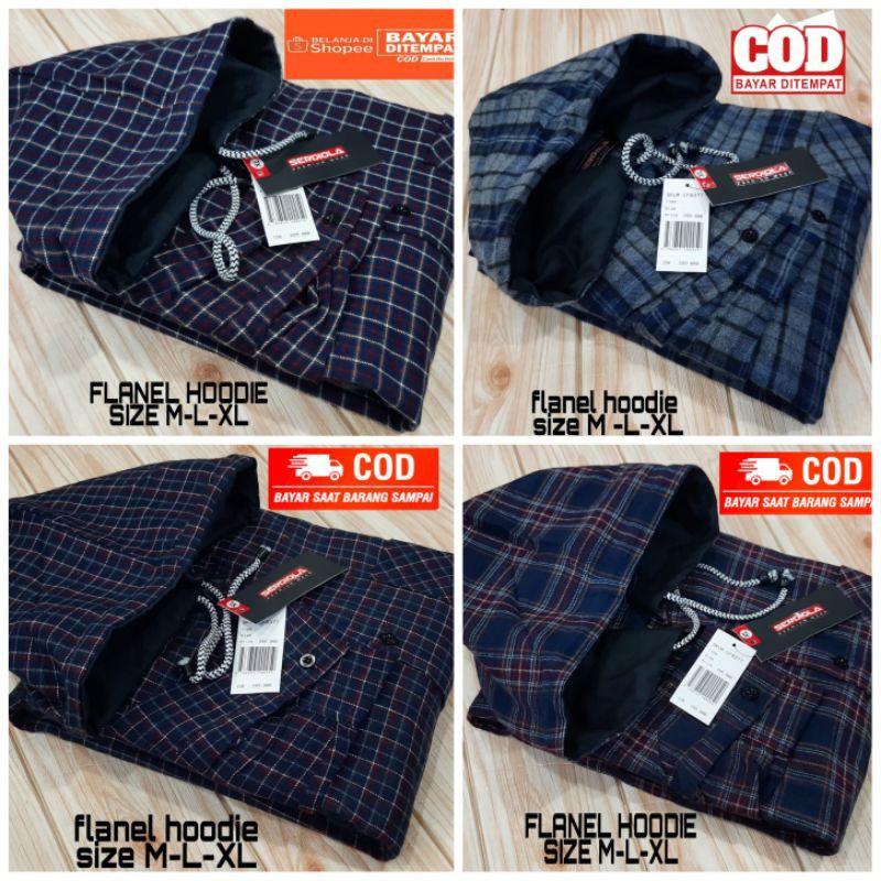 flanel hoodie pria lengan panjang/ flanel bertopi / flanel kupluk distro lengan panjang