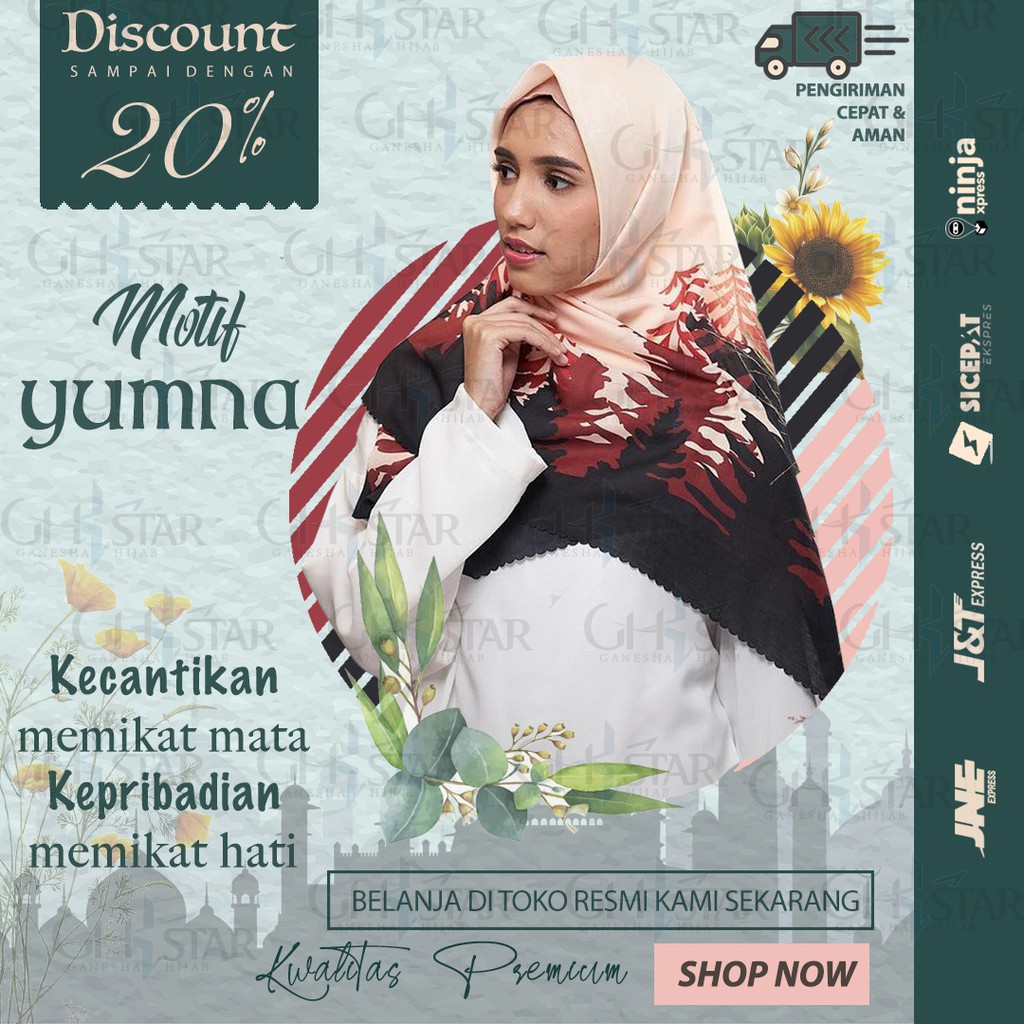 Kerudung Hijab Segi empat Jilbab Voal Premium Laser Cut Motif Yumna