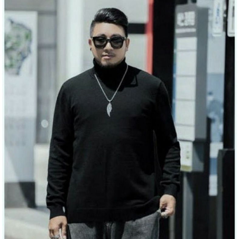 XXL KAOS PRIA LEHER TINGGI LENGAN PANJANG - TURTLE NECK HITAM JUMBO LONGSLEEVE