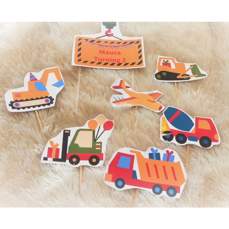 

topper cake hiasan kue custom thema excavator truk bisa isi nama
