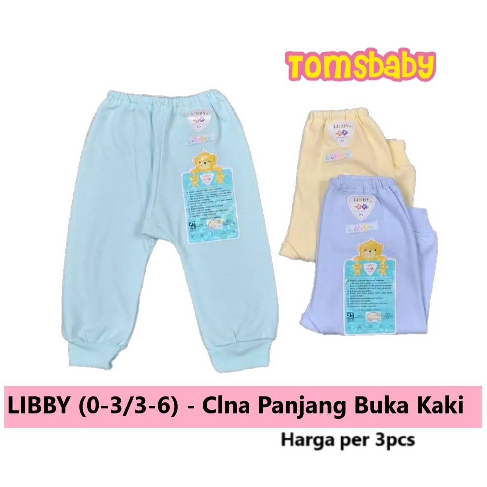 LIBBY 3pcs Celana Panjang Buka Kaki WARNA Polos (0-3bln/3-6bln)