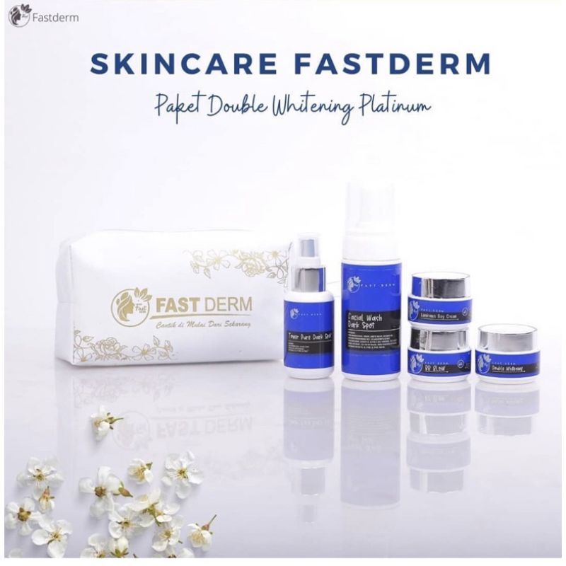 Fast Derm Platinum biru paket glow glasskin / acne whitening / double whotening / Fastderm